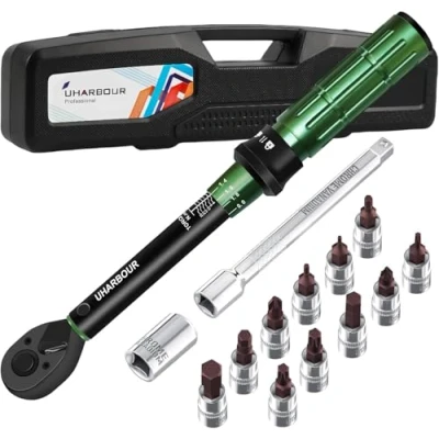 Image of Uharbour Bike Torque Wrench Set 3 25 Nm, 1/4, Bicycle with Bits and Extension Rod for Bicycle, ±3% Error Accuracy Small