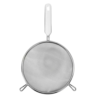 Image of Fackelmann Stainless Steel Sieve, Colander, Large, White Handle Inlay, 18cm Diameter, Silver &amp;