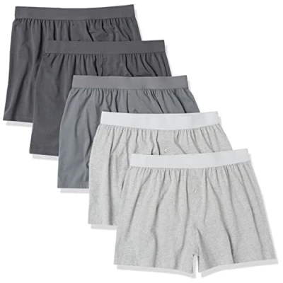 Image of Amazon Essentials Men&#039;s Cotton Jersey Boxer Short Underwear (Available in Big and Tall), Pack of 5, Grey Heather/Charcoal Mix, 4XL Plus
