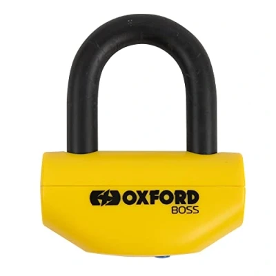 Image of Oxford OF39 Boss Motorcycle Disc Lock Flo Yellow Sold Secure Gold Rating