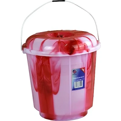 Image of Tie Dye Coloured Plastic Storage Bucket with Lid and Metal Handle 18L (Red)