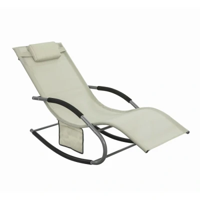 Image of Sobuy Sun Lounger Garden Chair Recliner with Cushioned Pillow &amp; Side Pocket Rocking Steel Frame Outdoor Furniture for Patio