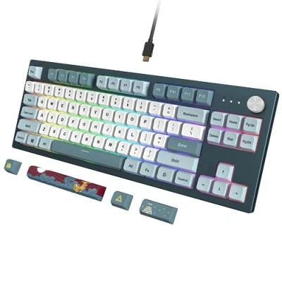 Image of Montech MKey TKL Mechanical Gaming Keyboard: Customizable RGB LED, Premium MDA Profile PBT Keycap, Hot Swappable Gateron G Brown Pro 2.0 Pre lubed Switches, Osaka Castle Theme, Freedom (MK87FB)