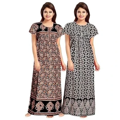 Image of SATYA EXPORTS Women&#039;s 100% Cotton Floral Print Ankle Length Nighty Soft Fabric Nightgown,Sleepwear comfortable,for women (pack of 2)