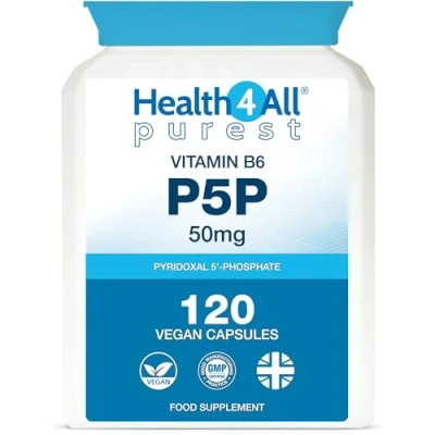 Image of P5P Pyridoxal 5&#039; Phosphate 50mg 120 Capsules (V) Biologically Active Vitamin B6 P 5 with Magnesium Citrate for PMS and Reduction of Tiredness &amp; Fatigue