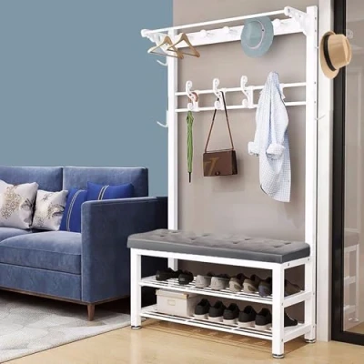 Image of WPPTNSFY Metal Coat Rack with Shoe Bench and Hook, Multifunctional Entry Rack, Easy to Assemble for Living Room, Hallway 80/100 * 33 172CM