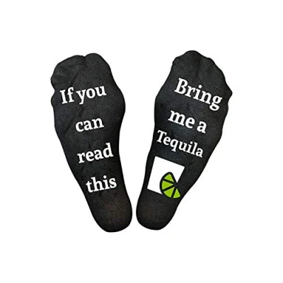 Image of Havan Flo Socks Funny Fashionable and Warm with Anti Slip Slogan Message Joke, Fits Size 4 7 UK, If You Can Read This Bring Me a Tequila Black
