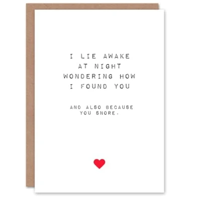 Image of Artery8 Valentines Day Greeting Card Fun Funny Humour Found You Snore For Him Husband Partner