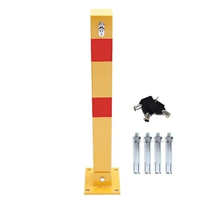 Image of KATSU Car Parking Space Lock Bollard, Solid Steel High Visibility Yellow and Red Lockable Fold Down Barrier Post, Private Park Driveway Guard Saver Blocker, Upper Lock, 70cm Height