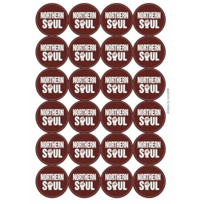 Image of Northern Soul Circular Matt Paper Stickers A4 Sheet of 24 (Each Sticker is 45mm Diameter)
