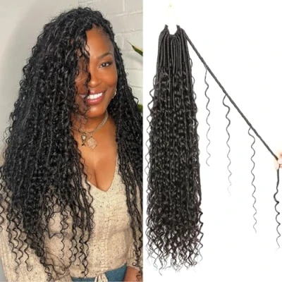 Image of Faux Locs Crochet Hair Soft Braids Extensions Butterfly for Braiding Goddess (#1B, 24Inch (Pack of 8))