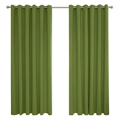 Image of Deconovo Window Treatment Super Soft Solid Thermal Insulated Eyelet Bedroom Blackout Curtains for Kids Green 90x108 Inch 2 Panels