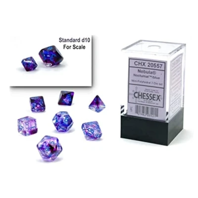 Image of Chessex Dice Set 10mm Nebula Nocturnal/Blue Luminary Polyhedral Dungeons and Dragons D &amp; DND TTRPG Includes 7 D4 D6 D8 D10 D12 D20 D% (CHX20557)