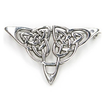 Image of Solid 925 Sterling Silver Celtic Triangle Design Brooch Dress Pin) Size: 4 x 3 cm