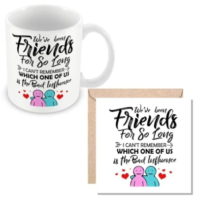 Image of MUGGZ Mug &amp; Card Gift for Friend/Friendship Which One of Us is The Bad Influence. Giftset Made in UK