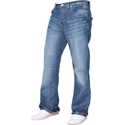 Image of BNWT New Mens Bootcut Flared Big King Size Wide Leg Blue Denim Jeans All Waist Light Wash A42 38W X 34L
