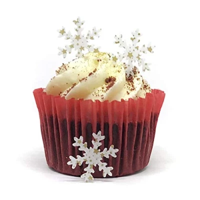 Image of 50 Precut Edible Wafer Paper Mini Gold Star patterned Christmas Snowflakes Cake Toppers Perfect for Cupcakes or Table Decorations