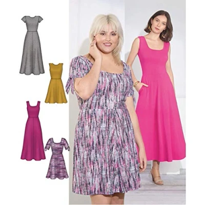Image of SIMPLICITY Sewing Pattern S8874 Misses&#039;/Women&#039;s Knit Dress, Paper, White, VARIOUS