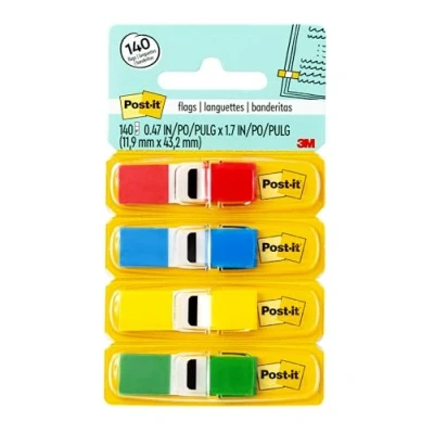 Image of Post It Memos, Sign and Date Assorted Colours, 1/2&quot; Width, 30 Per Dispenser 140 Flags Primary Colors
