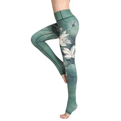 Image of Women&#039;s Long Yoga Pants Sports Leggings Running Tights High Waist Stretch Fitness Trousers (L/UK 10 12(Waist 28 inch 30 inch), Green)