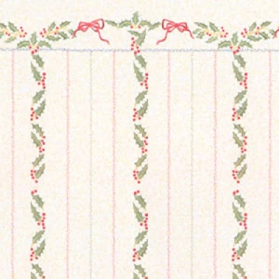 Image of Melody Jane Dolls House Miniature Print 1:12 Scale Christmas Holly Berries Stripe Wallpaper