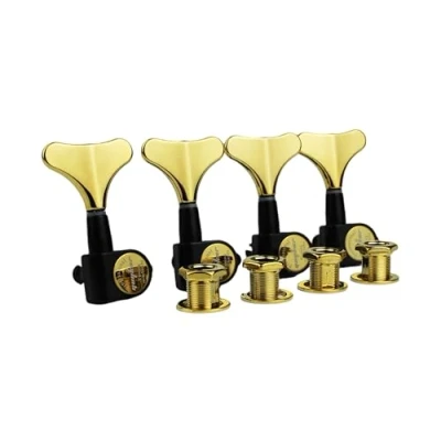 Image of Guyker Guitar Bass Tuners (4 for Right) 1:17 Ratio Headstock Sealed Tuning Key Pegs Machine Head Replacement Electric Jazz or Precision Instruments Black+Gold