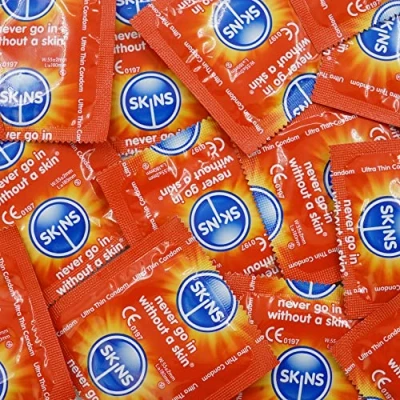 Image of Skins Ultra Thin Condoms Big Box Bulk Pack 100 with Extra Lubrication for a Safer &amp; Better Sensation; Premium Maximum Enjoyment