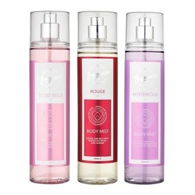 Image of Designer Fragrances 3 Pack Assorted Bundle Tu Est Belle Rouge Mysterious Women&#039;s Feminine Body Mist Sprays For Silky Soft, Beautifully Smelling Divine &amp; Fresh Skin, Great Gifts 250ml