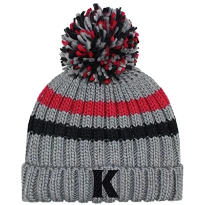 Image of Personalised Initial Boys Striped Chunky Knitted Bobble Hat (2 6 Years) (Red &amp; Grey)