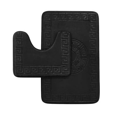 Image of GC GAVENO CAVAILIA Memory Foam Bath Mat Non Slip Extra Soft Highly Water Absorbent Bathroom Sets 2 Piece Greek Toilet Rug (50 x 80 cm) &amp; Pedestal Set 40 Washable Black