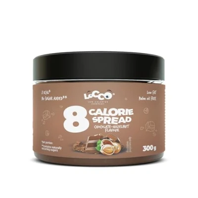 Image of LOCCO 8 Calorie Spread Chocolate Hazelnut Flavour Only Calories Per Portion Low Fat Cream No Added Sugar Palm Oil Keto Diet Vegetarian Smooth Paste Sweet Snack 300 g