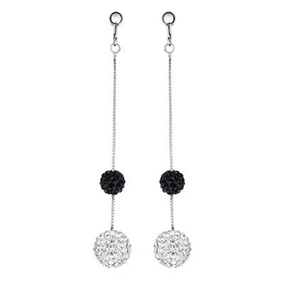 Image of Clip On Earrings Silver Plated With Linked Black And Clear Crystal Balls Catrina by Bello London