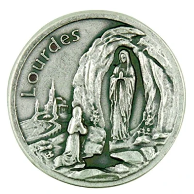 Image of Our Lady of Lourdes Pocket Token. Prayer and St. Bernadette Medal. Perfect for your pocket, wallet or purse.