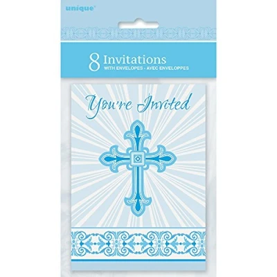 Image of Unique Party 43834 Radiant Cross Blue Religious Invitations, Pack of 8