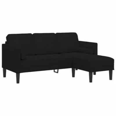 Image of vidaXL Modern Black Sofa for Living Room 3 Seater Durable Fabric Stain Resistant Minimalist Style Ideal Indoor Sturdy Wooden Frame Comfortable Furniture