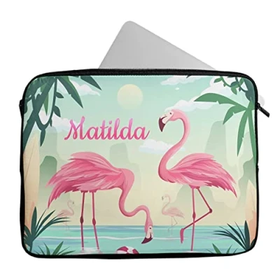 Image of Personalised Any Name Flamingo Design Laptop Case Sleeve Tablet Bag Chromebook Gift 1815 (14 15 inch)