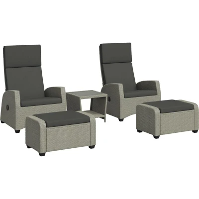 Image of Outsunny 5 Pieces PE Rattan Garden Furniture Set, Wicker Outdoor Set with Reclining Chairs, Coffee Table, Footstools and Thick Cushions for Balcony, Patio, Charcoal Grey