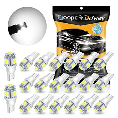Image of Defvnsy T10 W5W 194 LED Bulb White 6000K 501 158 168 2821 2825 Interior Light 5050 5SMD 12V Dashboard Bulbs for License Plate Light, Dome Corner Map, Door, Courtesy (Pack of 20)
