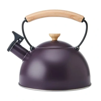 Image of La Cafetière Whistling Kettle Purple Colour With Heat Resistant Wooden Handle, Lightweight Rust Stovetop Flip Up Spout, Compatible All Stove Tops, 1.6L
