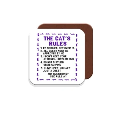 Image of Coaster for Cat Owner The Cat&#039;s Rules Giftset Made by MUGGZ in UK