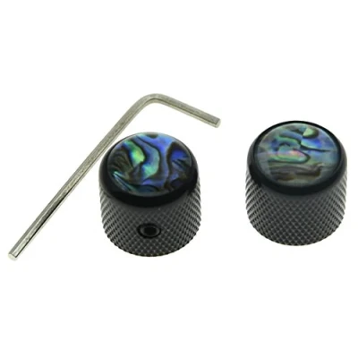 Image of Dopro 2pcs Black Tele Telecaster Abalone Top Guitar Dome Knobs Bass with Set Screw and Wrench