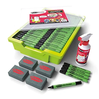 Image of Show me Medium Tip Black Drywipe Pens in Gratnell&#039;s Trays 200 Piece Set