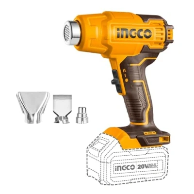 Image of INGCO 20V Cordless Hot Air Gun, Max 1022F (550C), 100/200 L/min (Body Only), Portable Battery Heat Gun with 3Pcs Nozzle for Pipe Bending, Shrinking, Paint Stripping HGLI2002