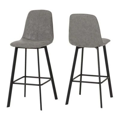 Image of Seconique Quebec Bar Chair Set of 2 in Grey Faux Leather