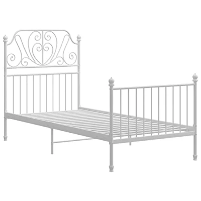 Image of vidaXL Modern Single Bed Frame, Powder Coated Metal Construction, Easy to Assemble, White Colour with Solid Support Slats