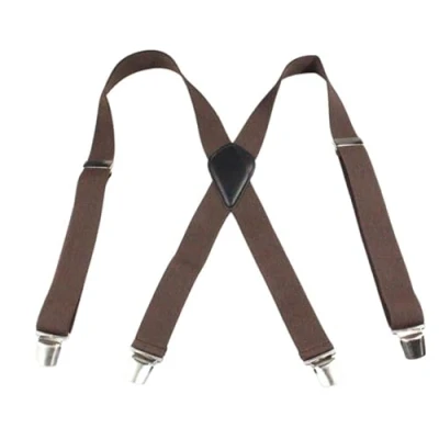 Image of Mens Elasticated Heavy Duty Clip On Trouser Braces Adjustable Suspenders 35mm (Coffee)