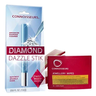 Image of Connoisseurs Jewellery Cleaning Kit Silver, Gold, Platinum &amp; Diamond Cleaner Dazzle Stik 25 Wipes Shine, Protect Clean