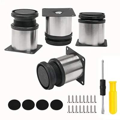 Image of BQLZR N10370 Furniture Cabinet Metal Legs Adjustable Stainless Steel Kitchen Feet Round Black and Silver 50 x 60mm Pack of 4