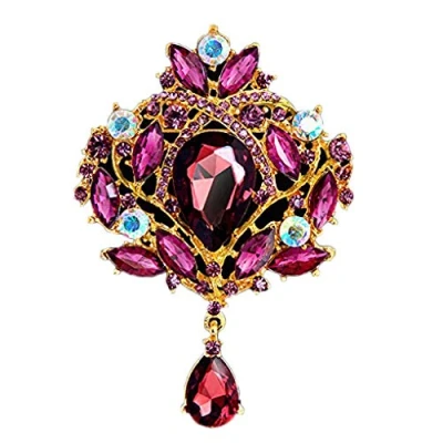 Image of Brussels08 Women&#039;s Luxury Flower Bouquet Teardrop Brooch Pin Rhinestone Pendant Cocktail Corsage Wedding Jewelry Purple