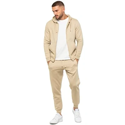 Image of 989Zé ENZO Mens Tracksuit Set Long Sleeve Essential Casual Zip Up Hoodie and Regular Fit Cuffed Sweatpants Joggers EZHDZ601 &amp; EZJG598 STONE XXL